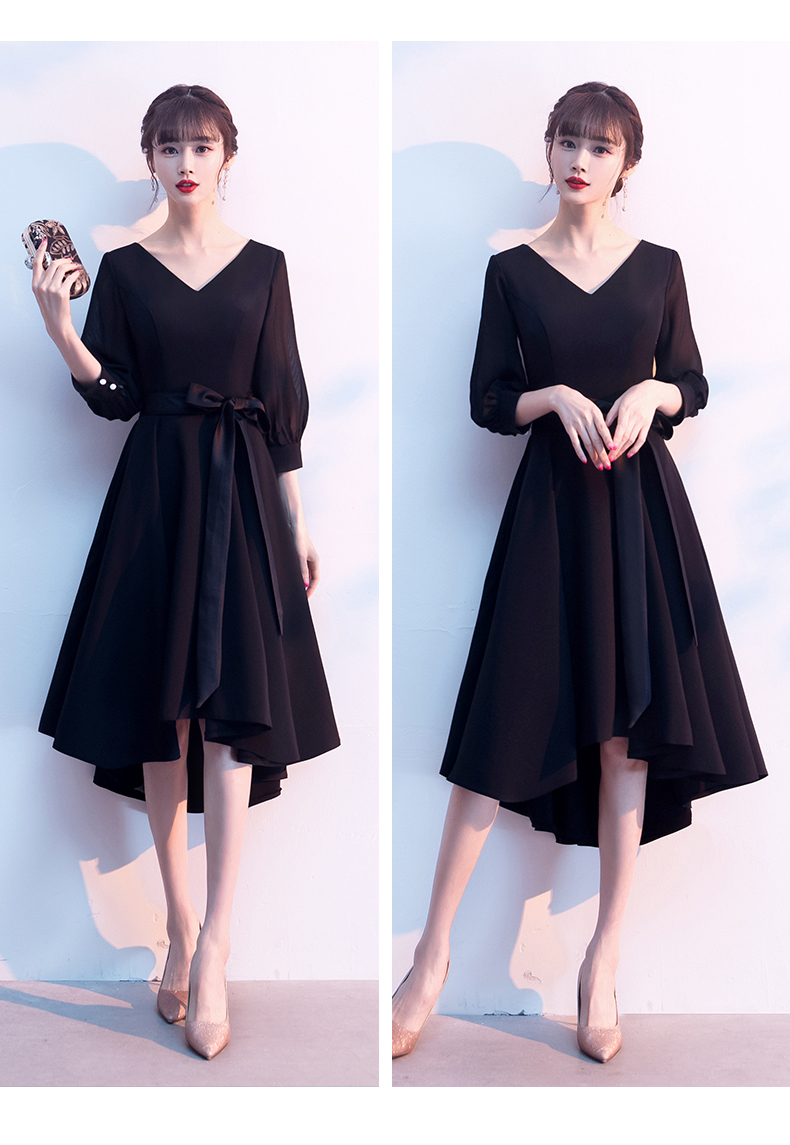礼服矮个子黑色女平时可穿气质优雅现代显瘦中长款宴会聚会连衣裙黑色