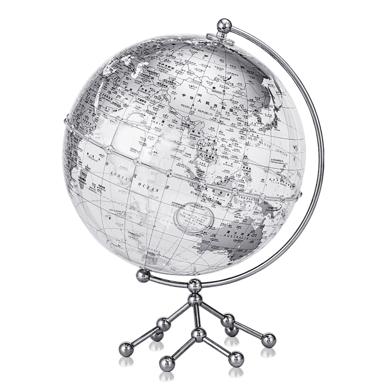 中图博目20cm中英文政区双语银色水晶地球仪透明地球仪摆件家居摆设