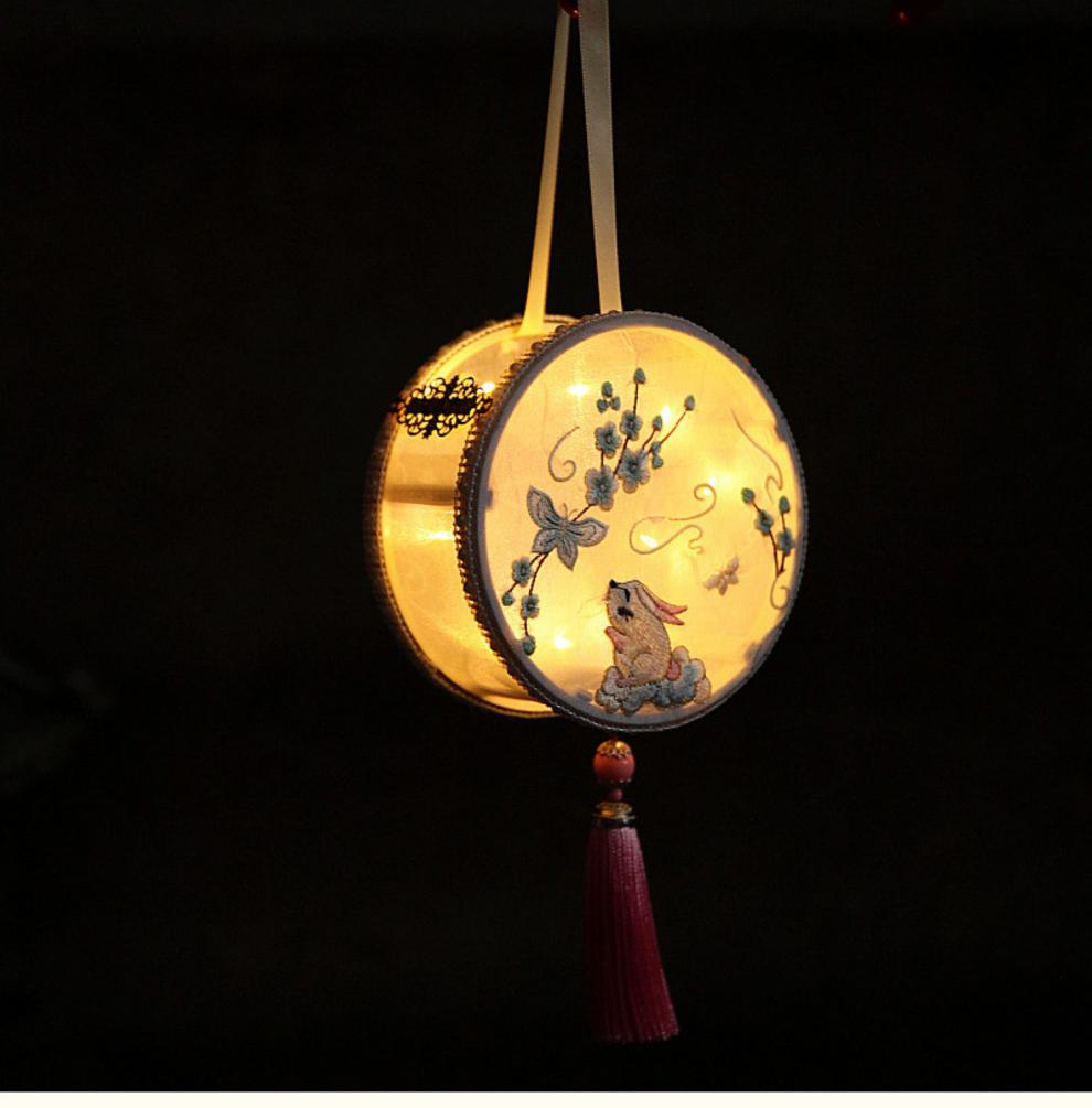 中秋花灯送孩子新年礼物中秋节月兔子中国风刺绣灯笼复古风宫灯汉服