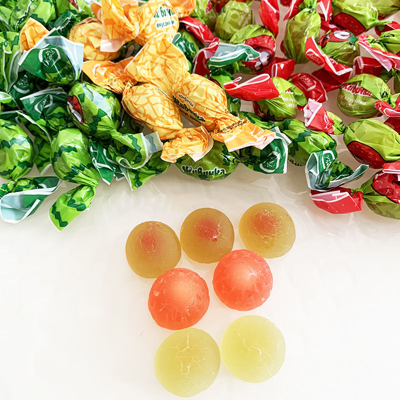 (年货)俄罗斯进口康吉水果糖 500g 西瓜味夹心软糖罗尼哈密瓜草莓味