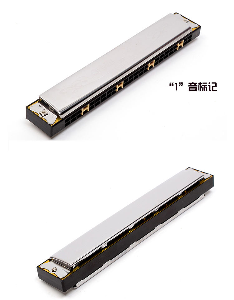 小博士24孔复音口琴c调重音回声儿童学生教学演奏型乐器全黑色c调复音
