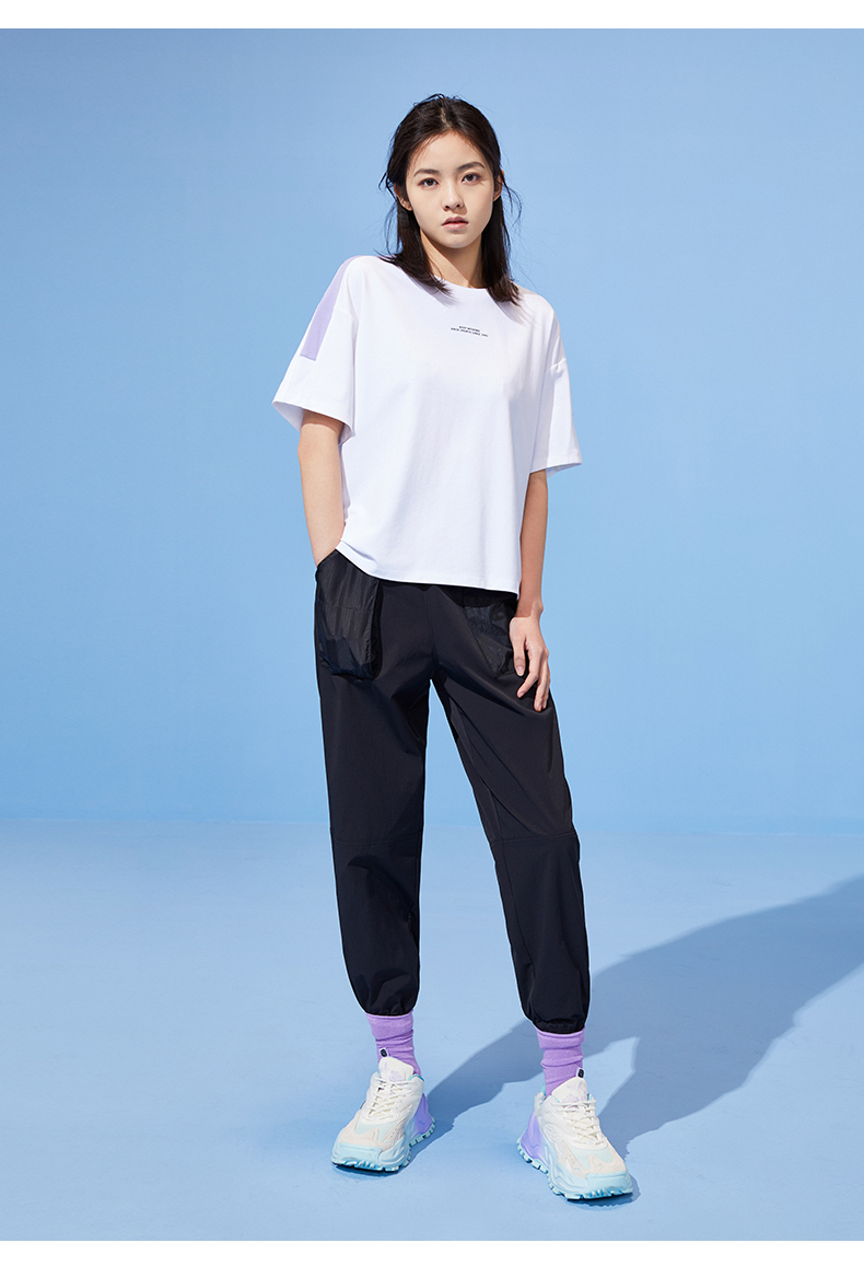 安踏运动裤女宽松束脚休闲裤子潮梭织长裤卫裤官方旗舰网店暗灰紫