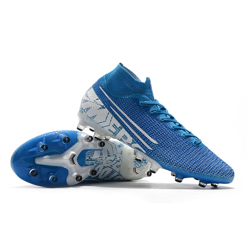 刺客十三代高帮针织面技术防水ag钉足球鞋蓝色39