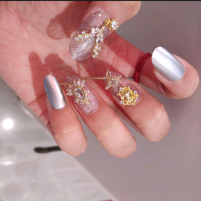 精选1穿戴美甲贴片假指甲片成品可拆卸网红超长夸张欧美偏光极光蝴蝶