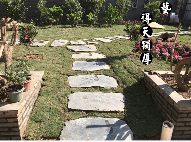垫脚石中式庭院天然青石板地砖庭院户外踏步石别墅花园阳台铺路石草坪