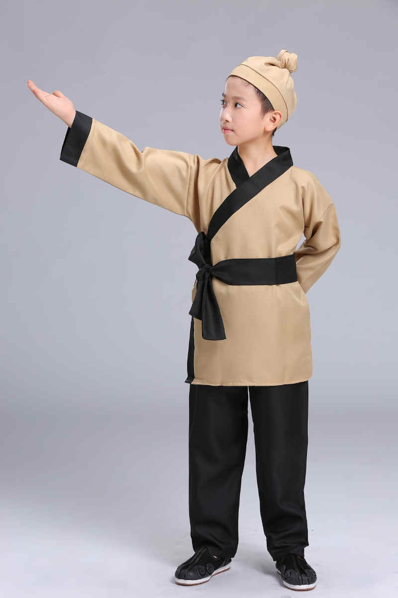 店小二演出服古装汉服套装儿童村民衣服男女演出服装古代老百姓表演服
