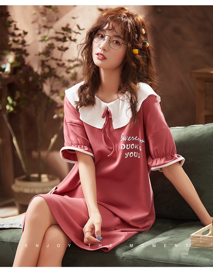 宿舍夏天薄款小个子s码短袖睡衣裙半袖少女hffx1300字母抱心裙s7590斤