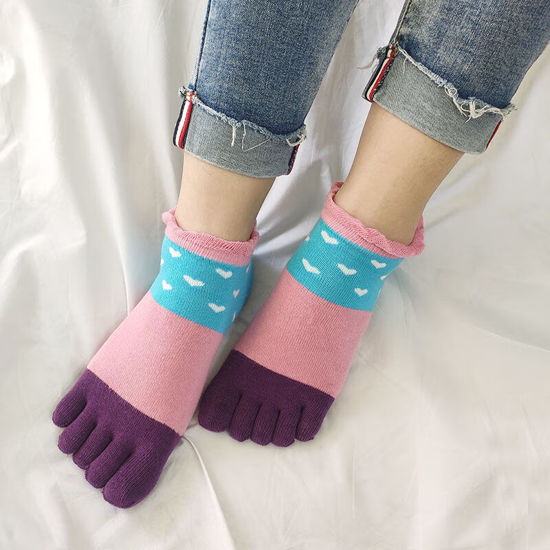 宾悉新品夏季薄女五指袜纯色棉镂空透气网眼短筒日系简约分脚趾袜吸汗