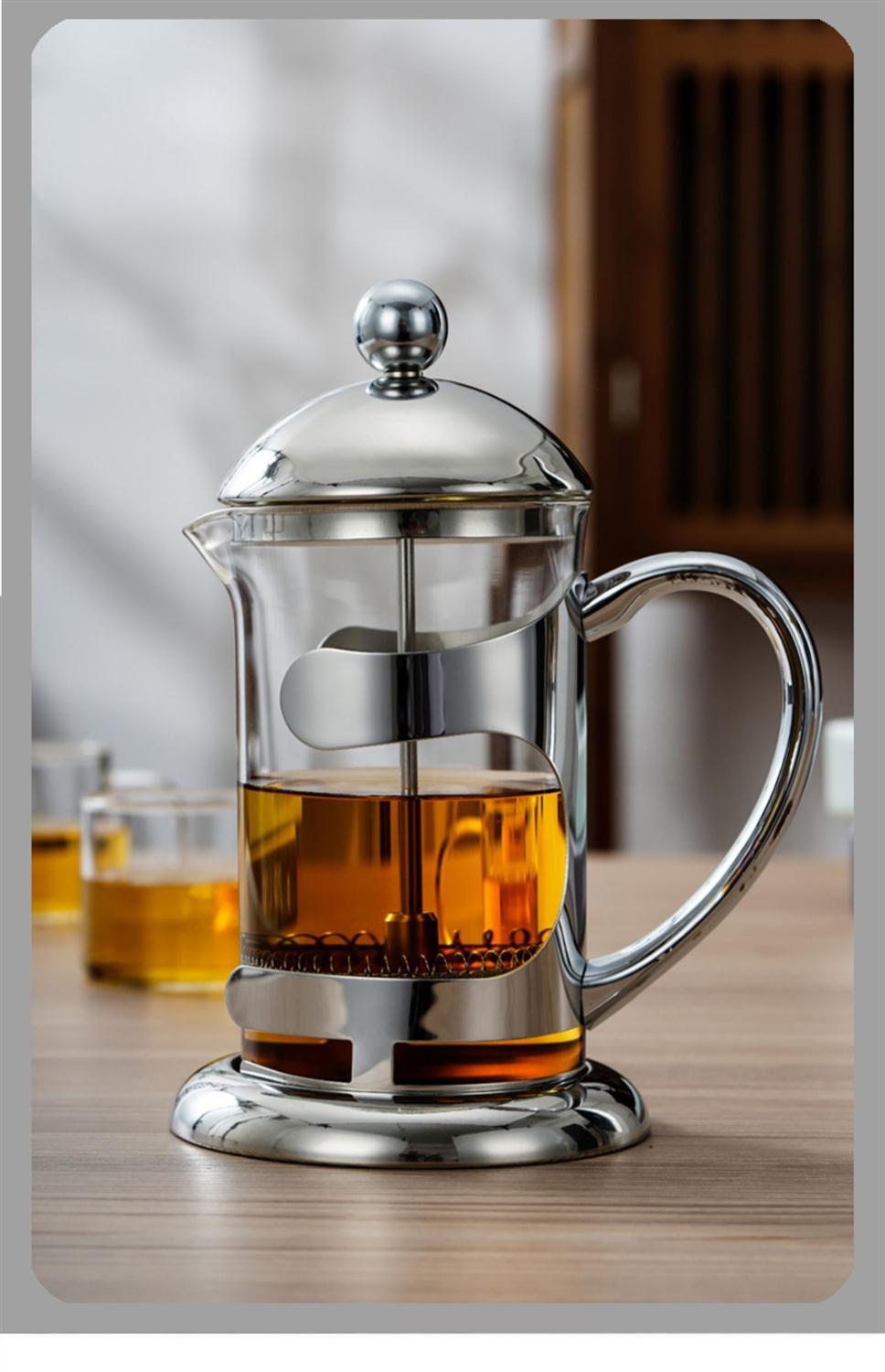 法压壶玻璃泡茶壶不锈钢泡茶器耐热冲茶器咖啡壶茶壶滤压茶壶300ml单