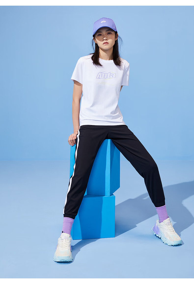 安踏运动九分裤女2021夏季新款直筒收口束脚休闲针织长裤裤子潮