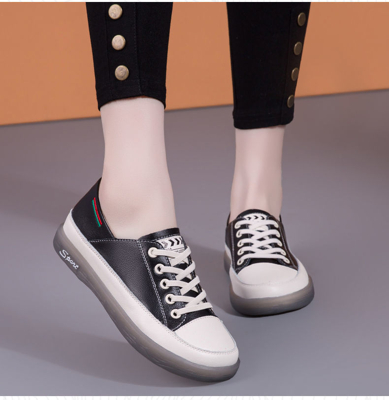 上班鞋女牛筋底小白鞋休闲2022春秋新款软皮软底一脚蹬百搭女鞋单鞋女