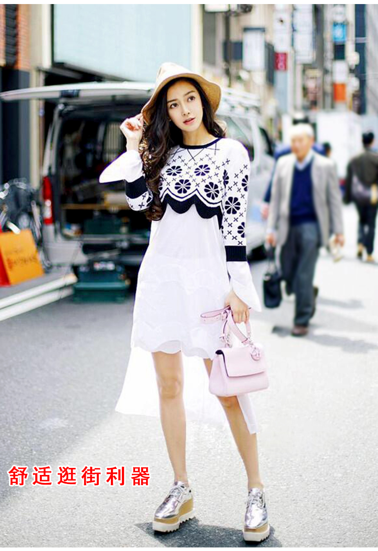 品牌底松糕鞋女英伦休闲方头stella星星鞋系带黑色增高2021银色星星33