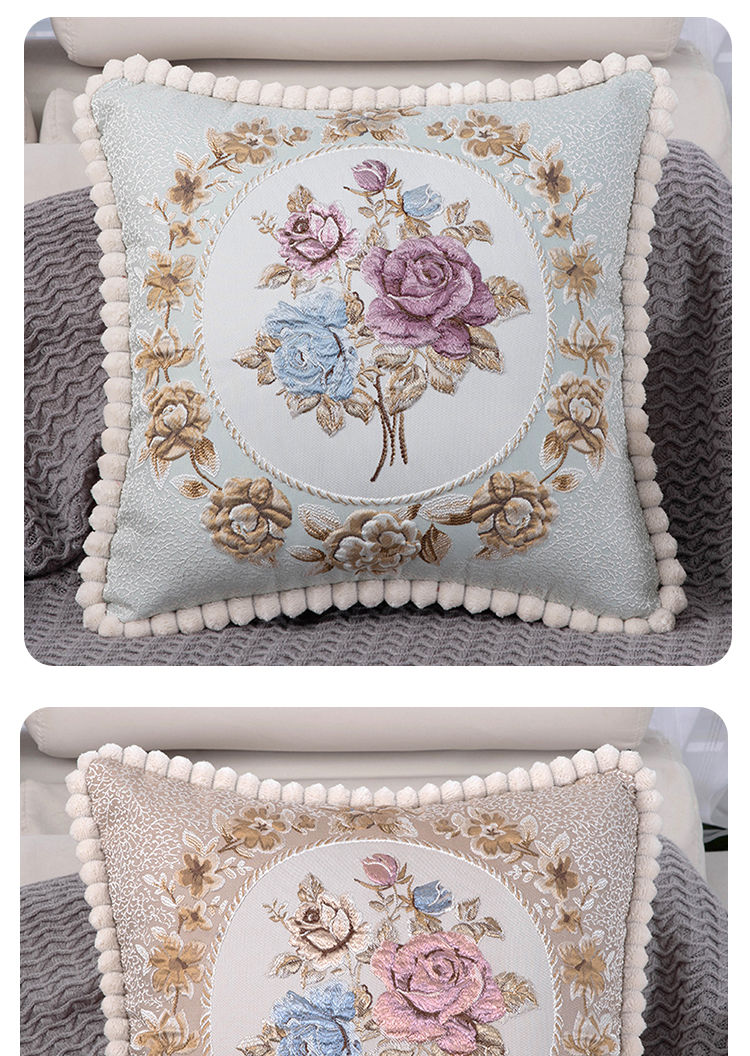 双面同花沙发抱枕车用靠垫刺绣套子刺绣花靠背抱枕护腰套靠背腰靠国色