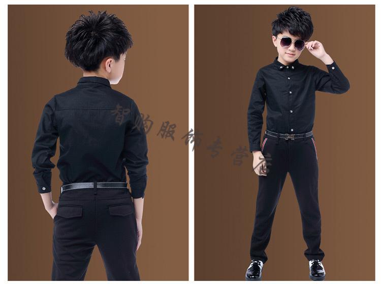 儿童学生衬衫潮男孩子西裤8儿童长袖9男童表演衬衫小学生纯白衬衣黑