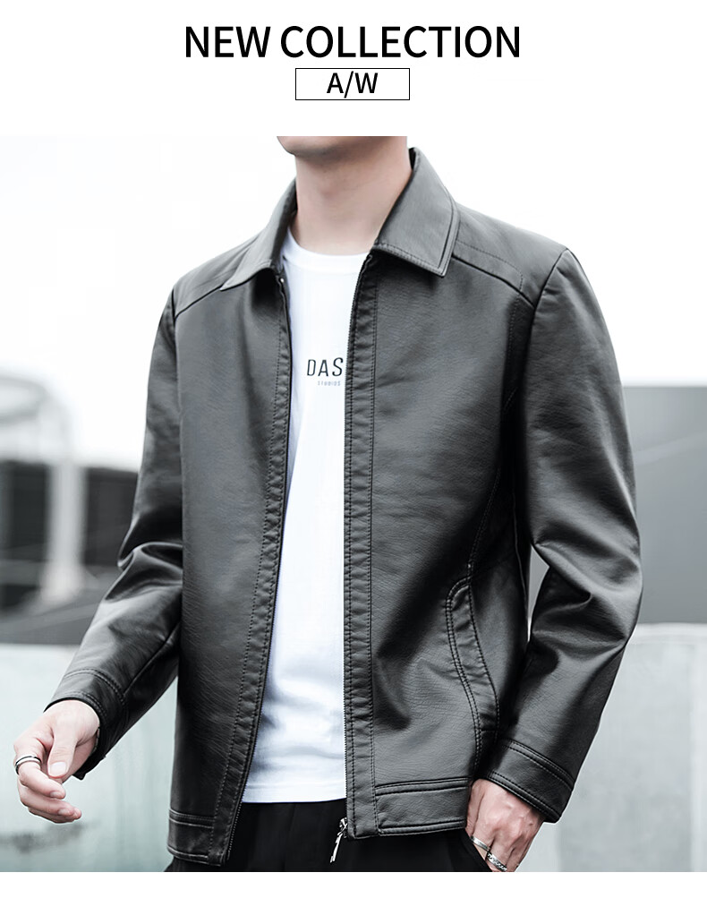 金盾帅气皮夹克外套男春秋季薄款仿真皮机车服翻领软皮衣男士潮流男装