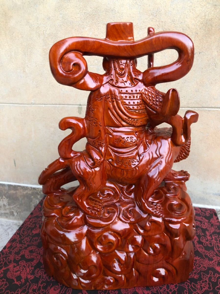 花梨木雕武财神赵公明骑虎神像摆件家居五路财神爷红木雕刻工艺品