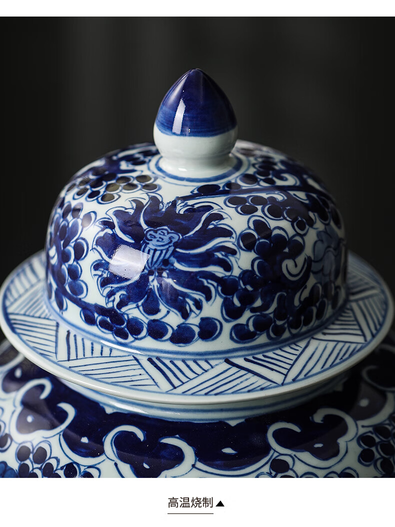 格普瑞明清仿古青花瓷将军罐陶瓷花瓶摆件客厅书房陶瓷花瓶别墅陶瓷