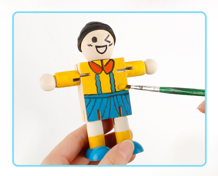 白坯木偶关节机器人diy木头涂鸦彩绘白模填色幼儿园创意美术绘画 10个