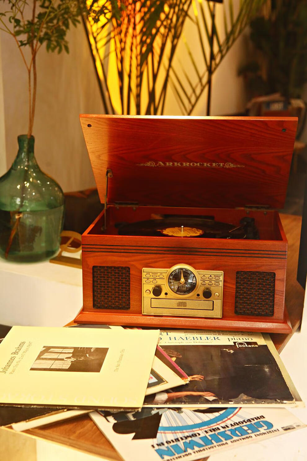 索x03尼适用复古黑胶唱机5合1 cd 收音机多功能家用唱片机糖蚁 白色