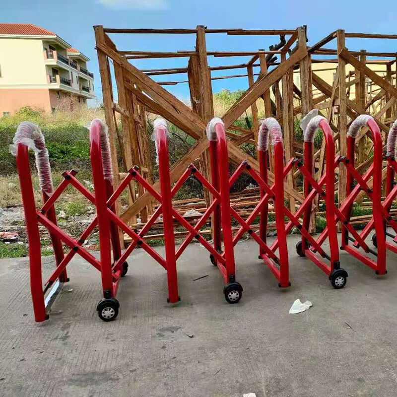 不锈钢伸缩门手动推拉路障高速隔离围栏幼儿园简易平移折叠收缩门6铝