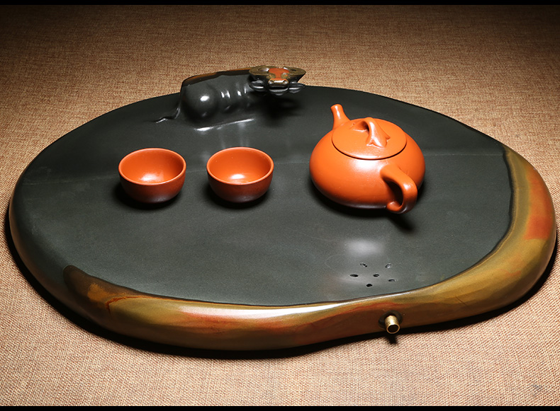 茶盘带石头茶盘茶海歙砚茶盘自然原石茶盘歙砚砚石手工制作茶盘编号24