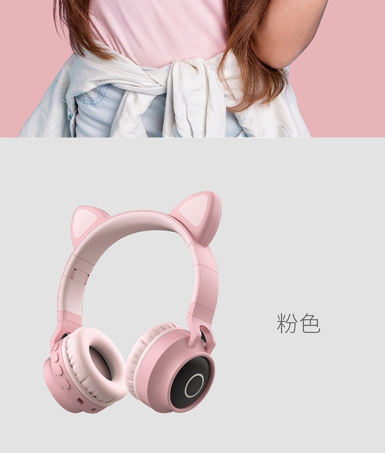 雷蛇电脑适用于猫耳朵无线蓝牙耳机女生款可爱头戴式耳麦戴头式少女萌