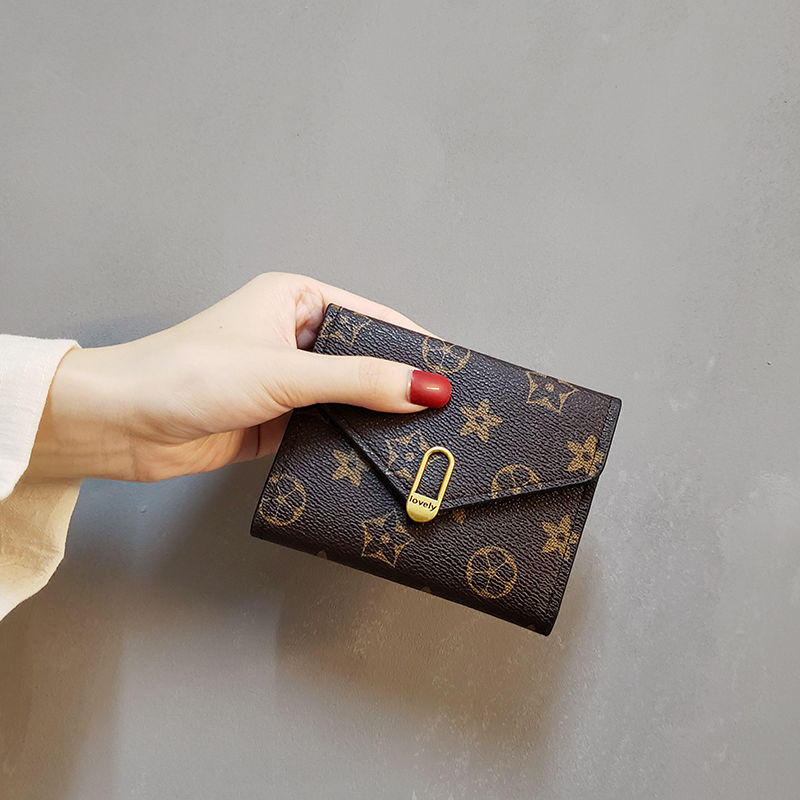 新款欧美简约女士钱包女短款三折小钱包女零钱包卡包皮夹潮流 浅灰