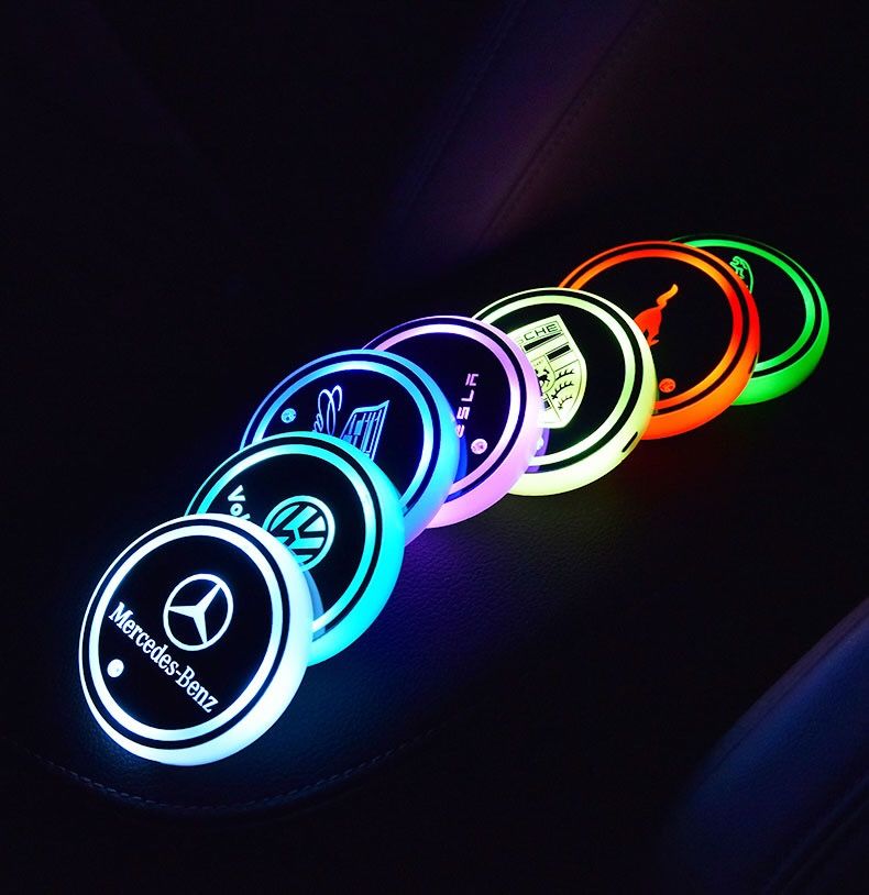 汽车发光水杯垫氛围灯七彩呼吸灯内饰改装冷光灯感应式开关讴歌11一片