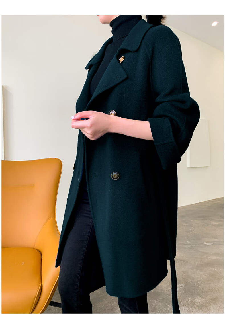 惦慕欧美2022秋冬新款a版海蓝色双面手工羊毛羊绒大衣外套女 深海蓝 s