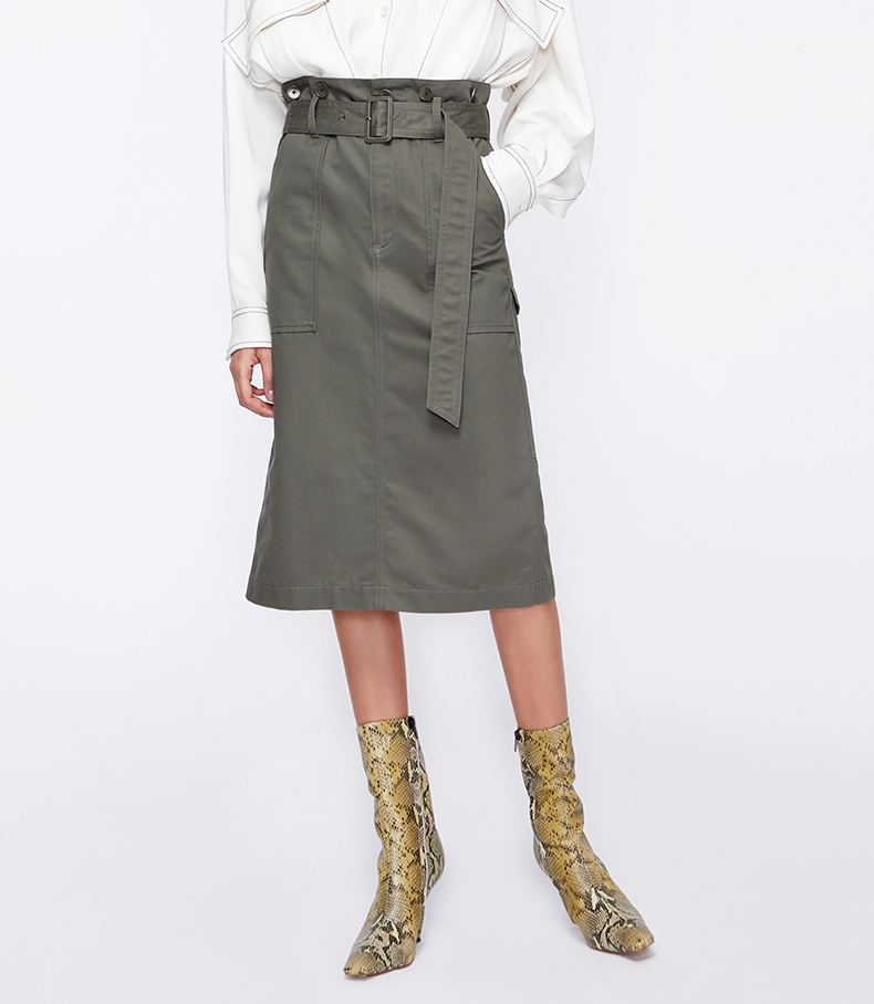 edition新疆棉工装半身裙女中长款纽扣高腰显瘦直身