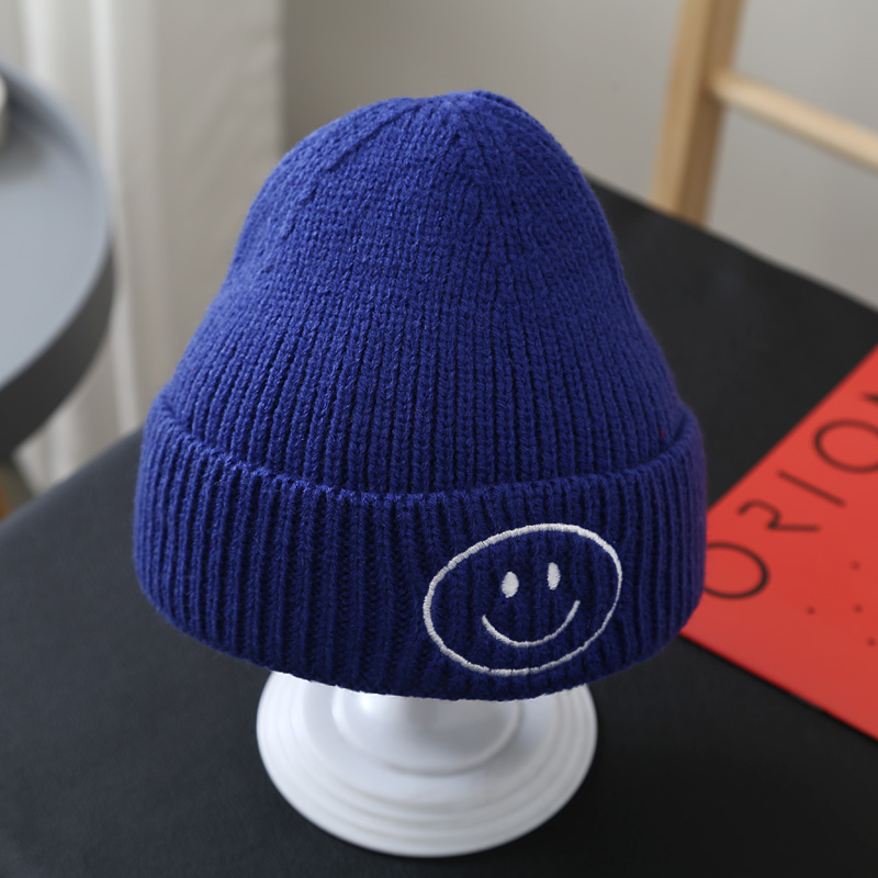儿童保暖瓜皮套头帽子潮天蓝色笑脸弹力款哦参考2个月2岁头围4248cm