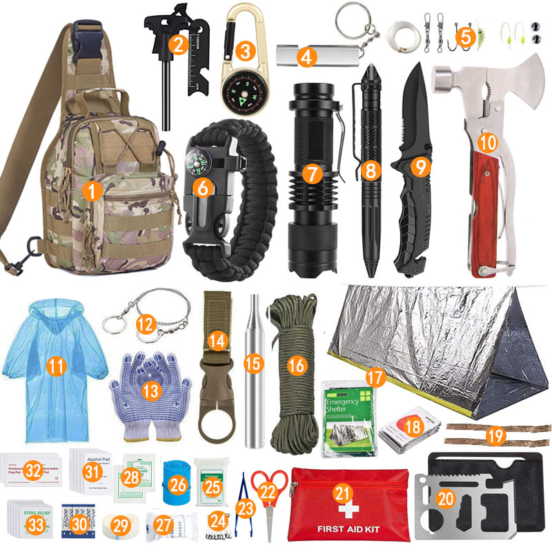 d贝爷同款荒野求生装备多功能生存套求生火野外镁棒打火石sos工具k