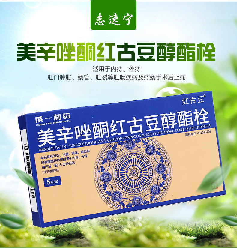 志速宁 美辛唑酮红古豆醇酯栓适用于内痔,外痔肛门肿胀,瘘管,肛裂等