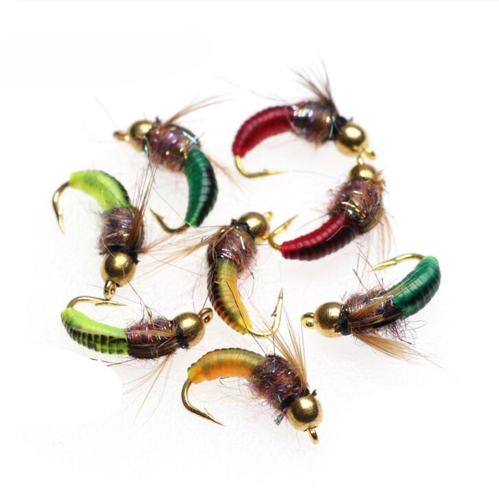 飞蝇钩 冰丝铜头若虫钩飞钓毛钩飞蝇钩 沉水仿真若虫钩 10#钩12枚装