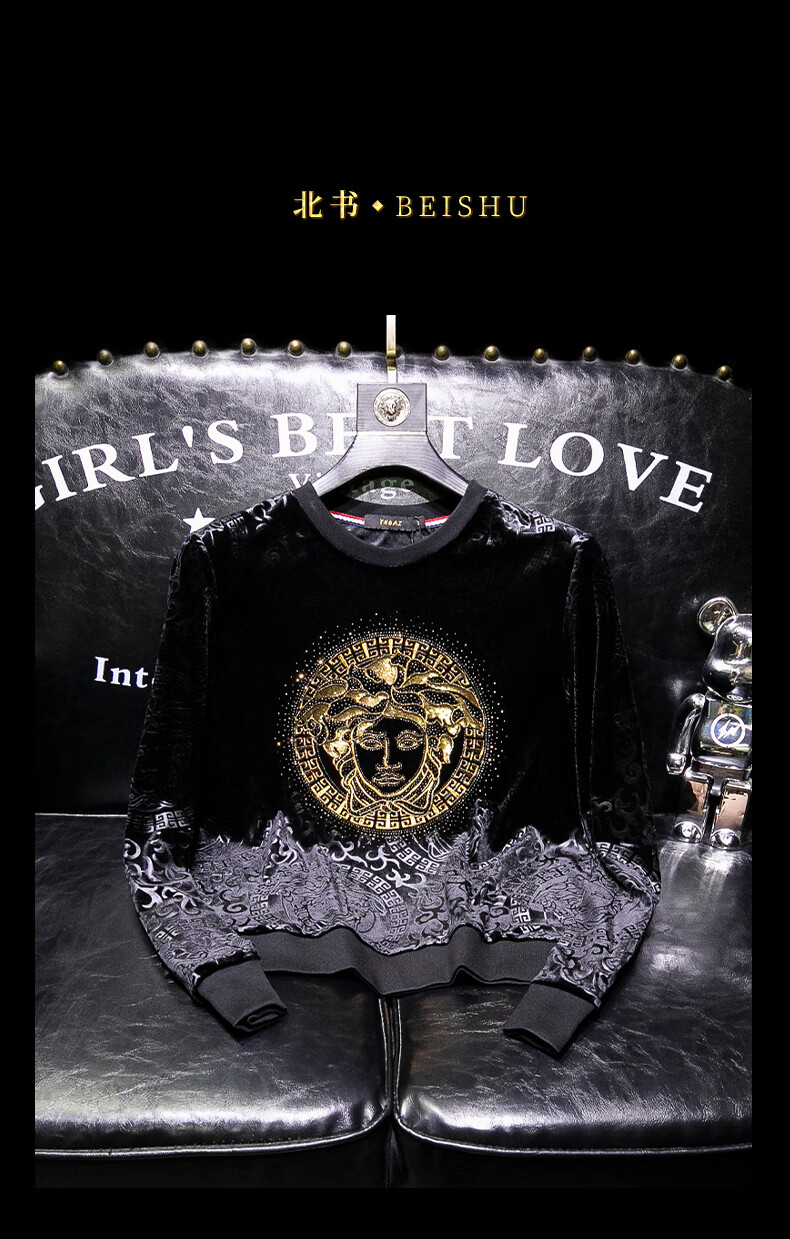 烫金图案黑色圆领秋衣服长袖t恤百搭 鑫源恒 黑色m【图片 价格 品牌