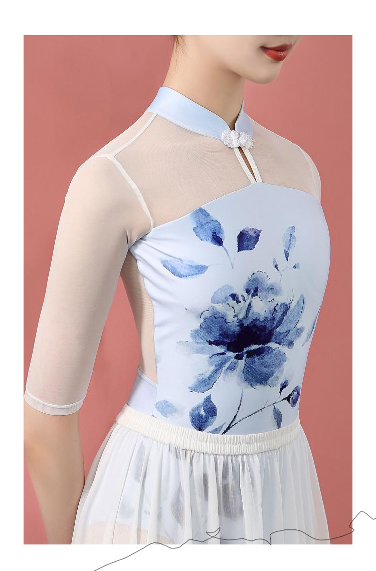 小茉莉舞蹈服中国风青花旗袍体操服女成人芭蕾舞练功服形体连体服青花