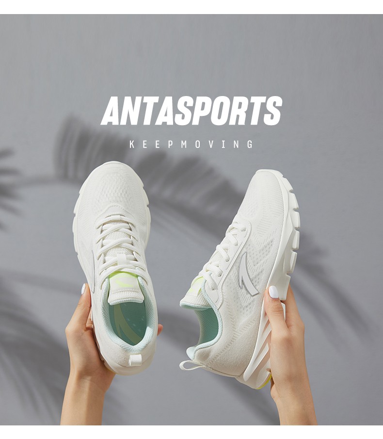 安踏女鞋运动鞋跑步鞋新款春季网面轻便休闲鞋减震复古运动鞋象牙白