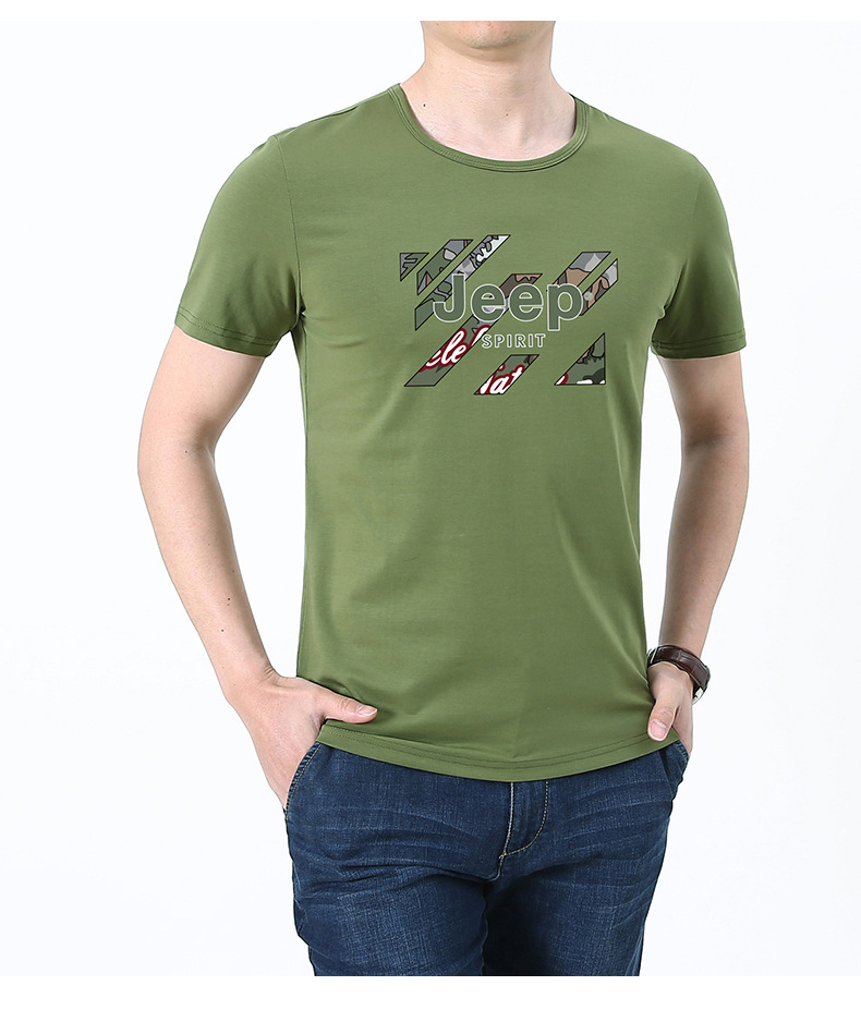jeep吉普短袖t恤男士2021新款中青年印花大码圆领纯色棉半截袖夏天