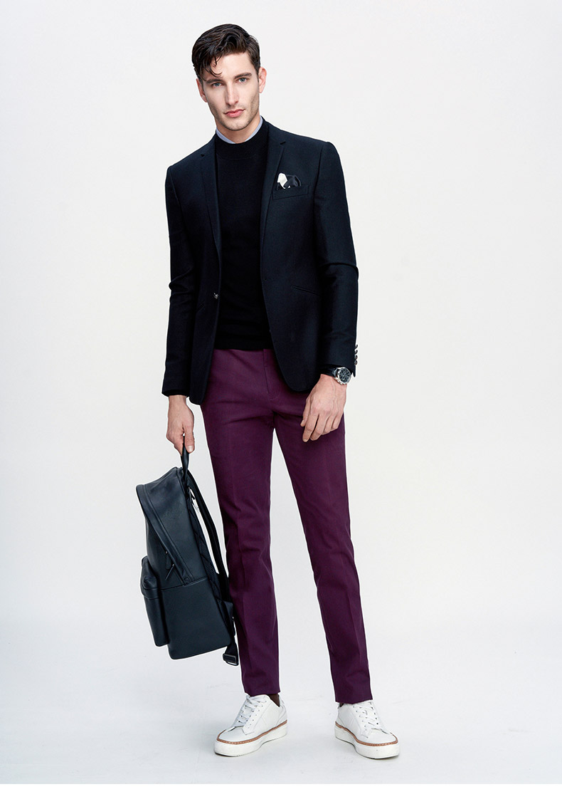 jodoll乔顿男装黑色保暖商务休闲单西羊毛山羊绒小西装外套男 黑色