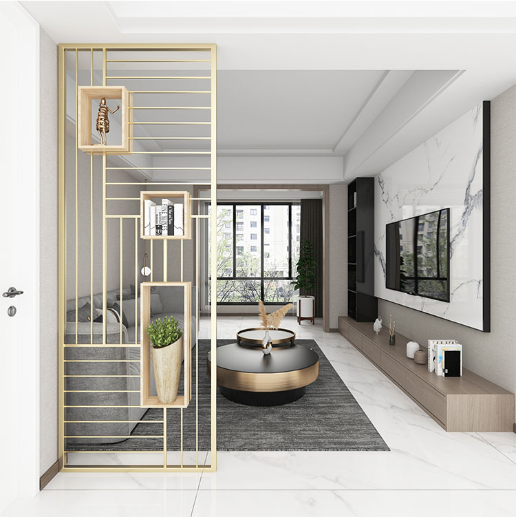 办公隔断铁艺屏风墙简约现代室镂空玄关新中式客厅餐厅创意置物架b款