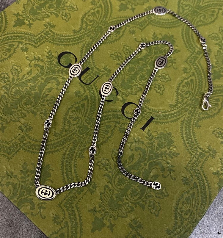 gucci 古驰 复古做旧互扣式双g925银饰项链女款百搭 送男友送女友潮流