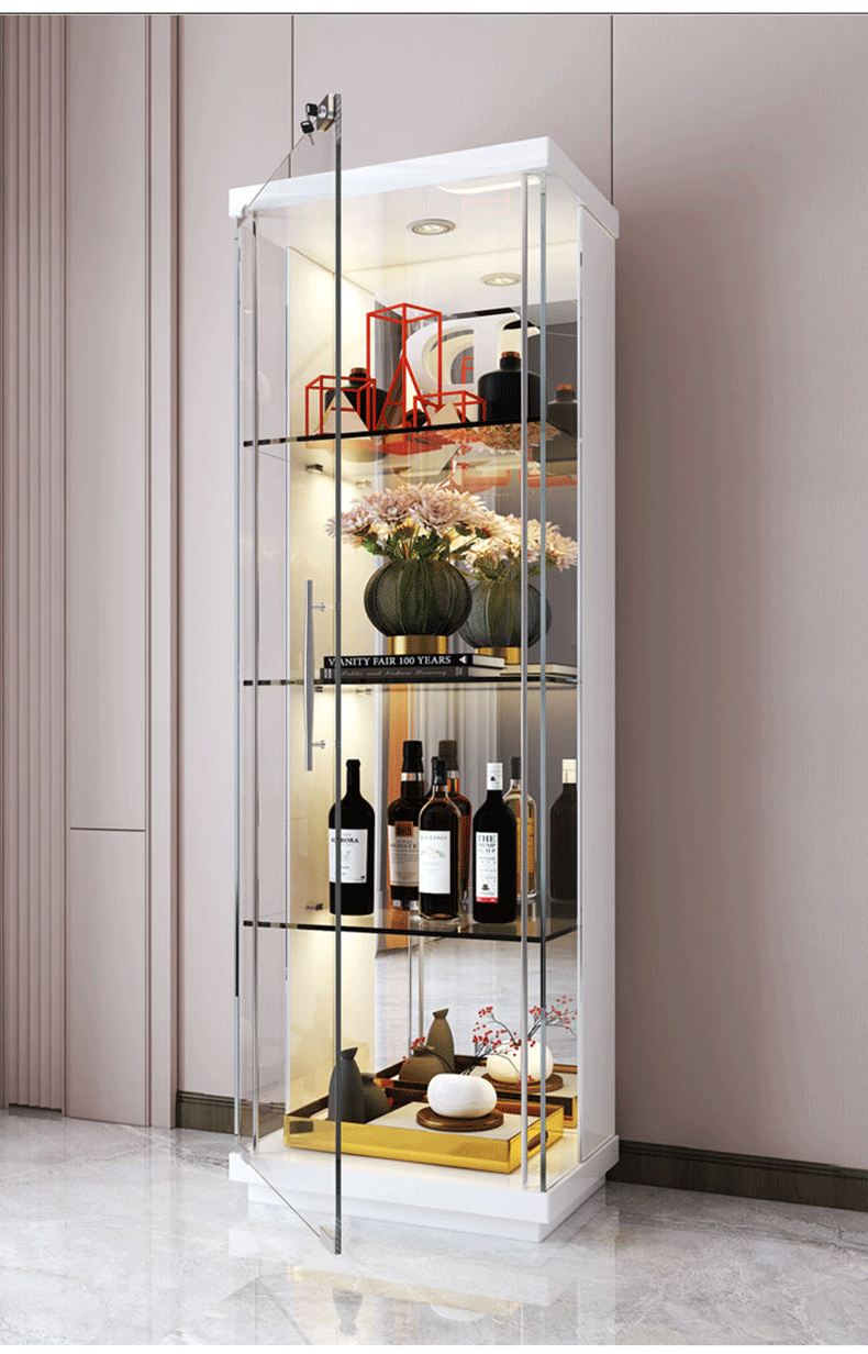 标努玻璃酒柜靠墙客厅酒柜现代简约落地轻奢小酒柜透明收藏展示柜黑色