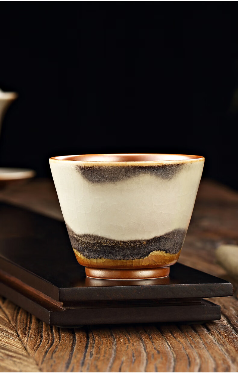 专用单茶品茗陶瓷功夫茶具茶盏茶碗 景德镇柴烧 墨韵 大碗杯【图片