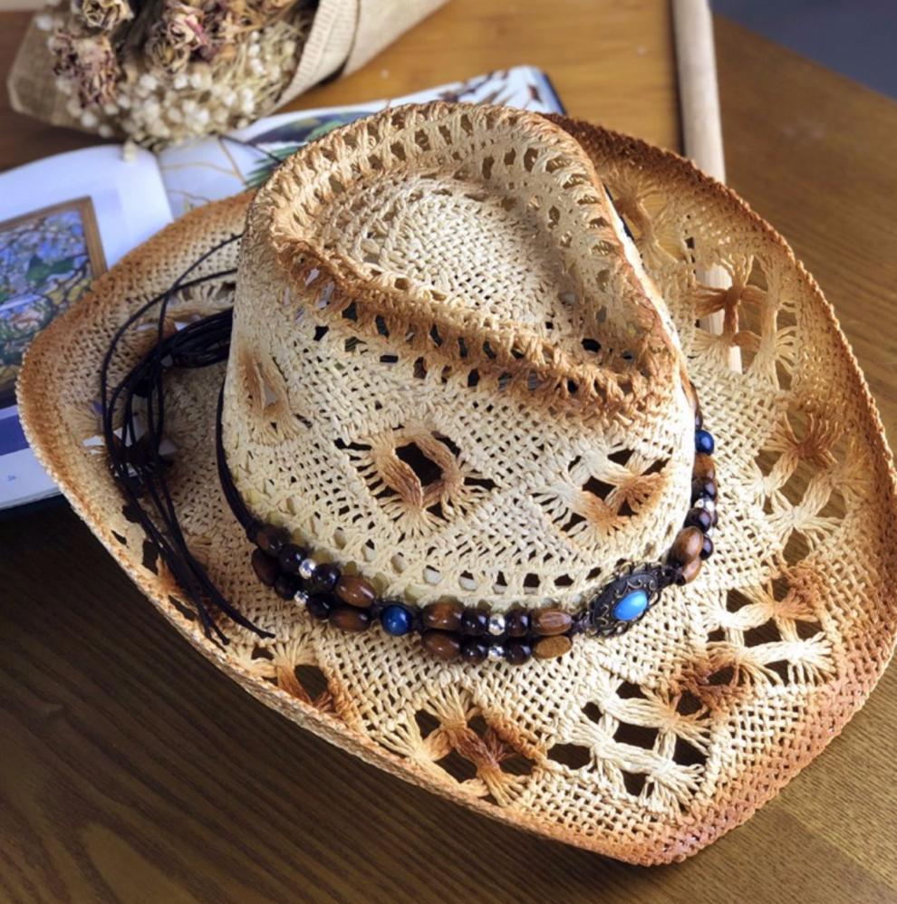 60南极人牛仔帽子男女士情侣帽西班牙草帽女夏季休闲大沿遮阳帽手编