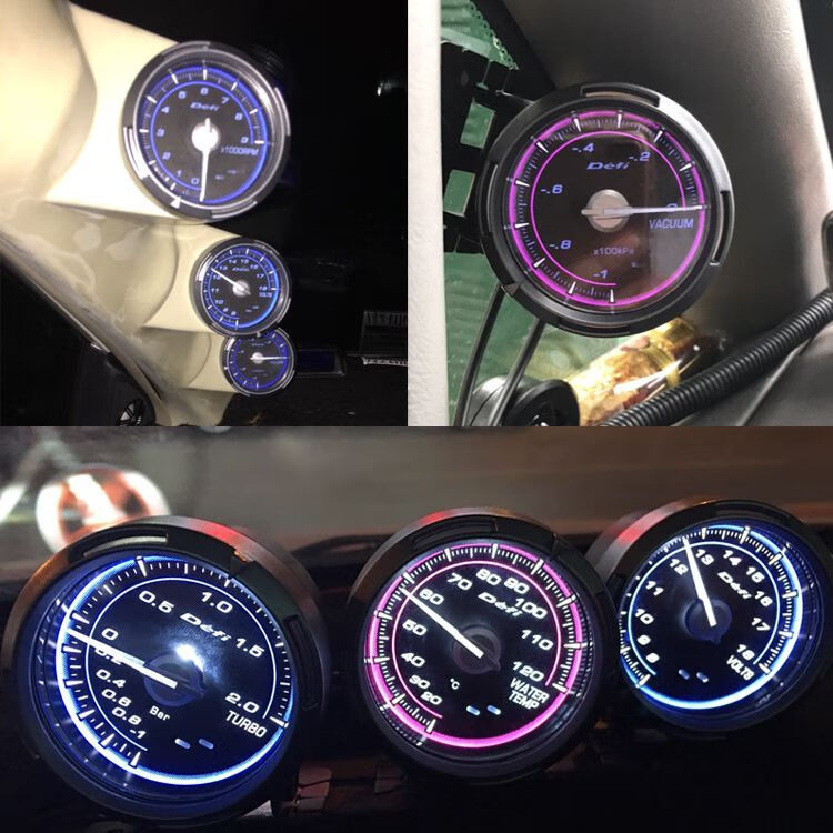 汽车三联表赛车改装转速水温油压油温电压真空涡轮压力表蓝色光涡轮表