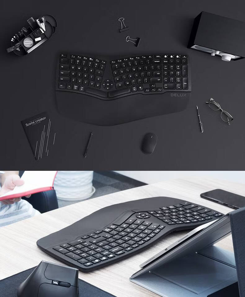 人体工学键盘无线蓝牙人体工学剪刀脚笔记本电脑可充电104键盘无线2点