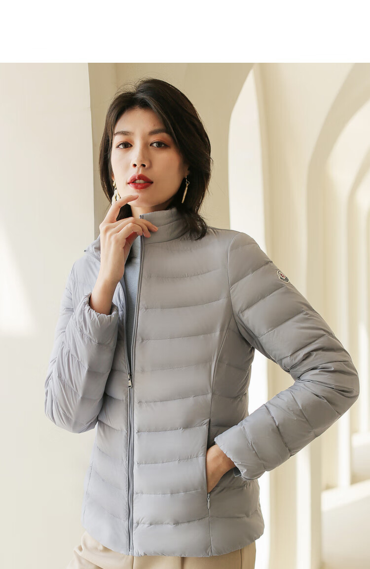 冰洁轻薄羽绒服女薄款立领2021年秋冬新款短款修身简约纯色外套潮1 蜜