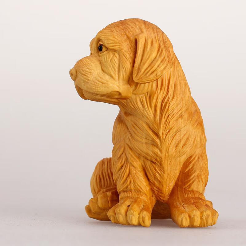 曲美思黄杨木雕狗十二生肖狗摆件风水实木雕刻手把件保平安吉祥物黄杨