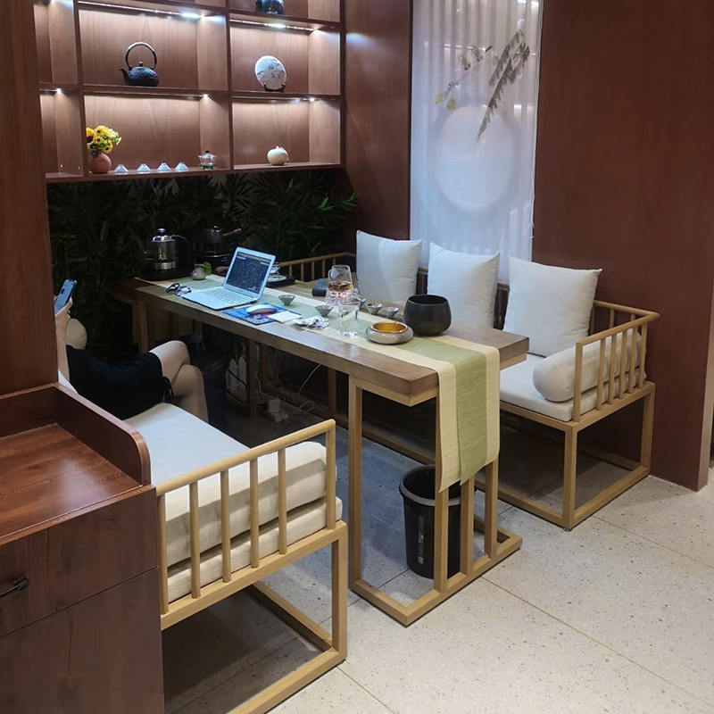新中式沙发卡座仿木纹定制铁艺火锅店商用酒吧咖啡厅泡茶桌椅组合单人