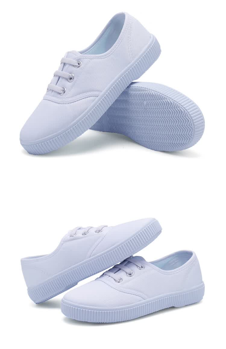 儿童小白鞋幼儿园室内鞋松紧带一脚蹬懒人鞋学生白球鞋男女童白色帆布